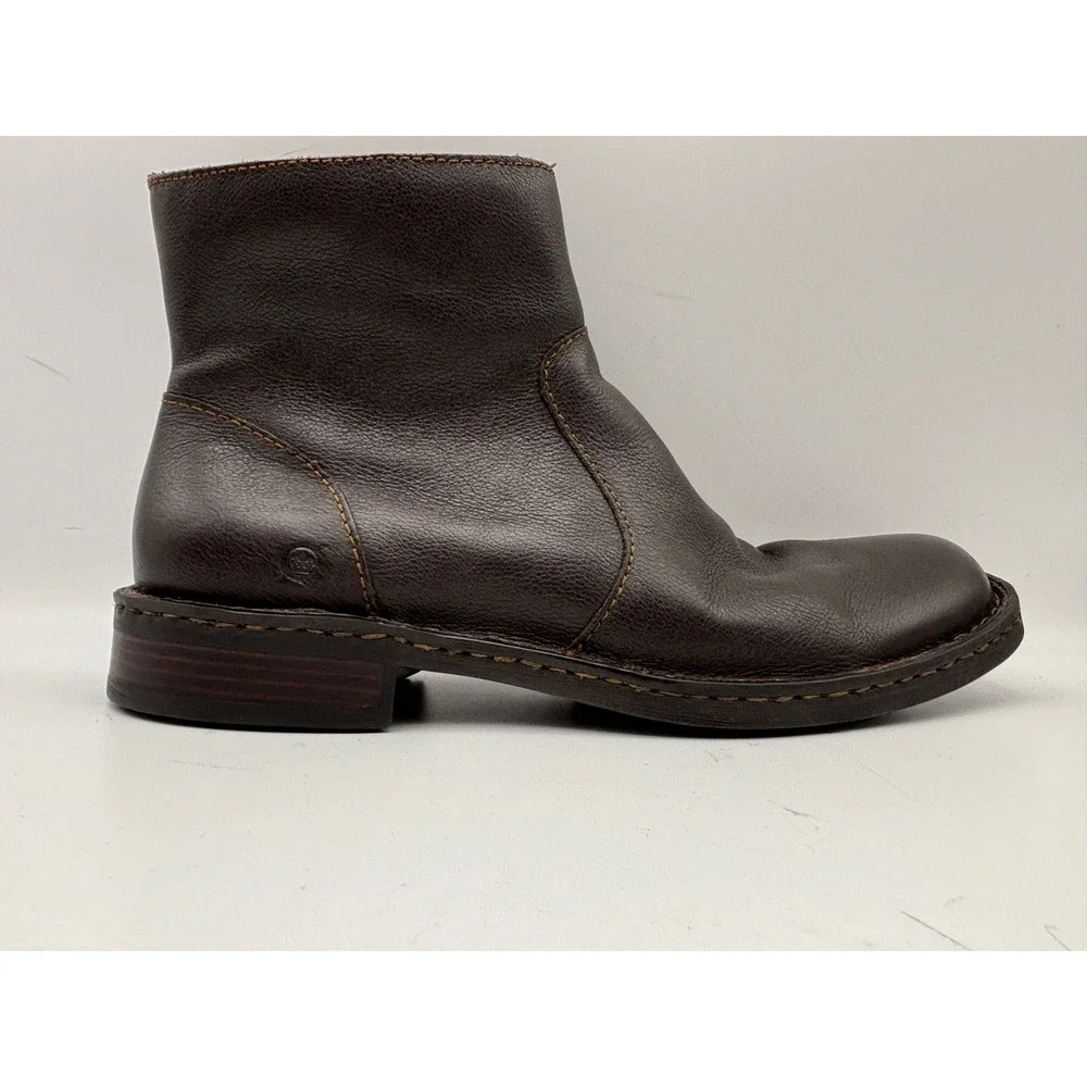 Børn Men's Brown Leather Side-Zip Ankle Boots Size 10M – Rugged Casual Comfort